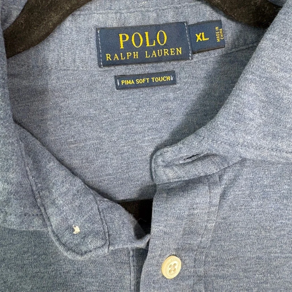 Polo Ralph Lauren Polo Shirt Mens Size XL Blue Pima Soft Touch Flesh Pony Preppy